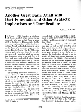Another Great Basin Atlatl with Dart Foreshafts and Other Artifacts: Implications and Ramifications