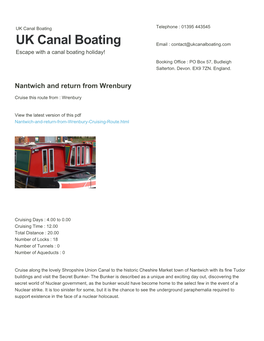 Nantwich and Return from Wrenbury | UK Canal Boating
