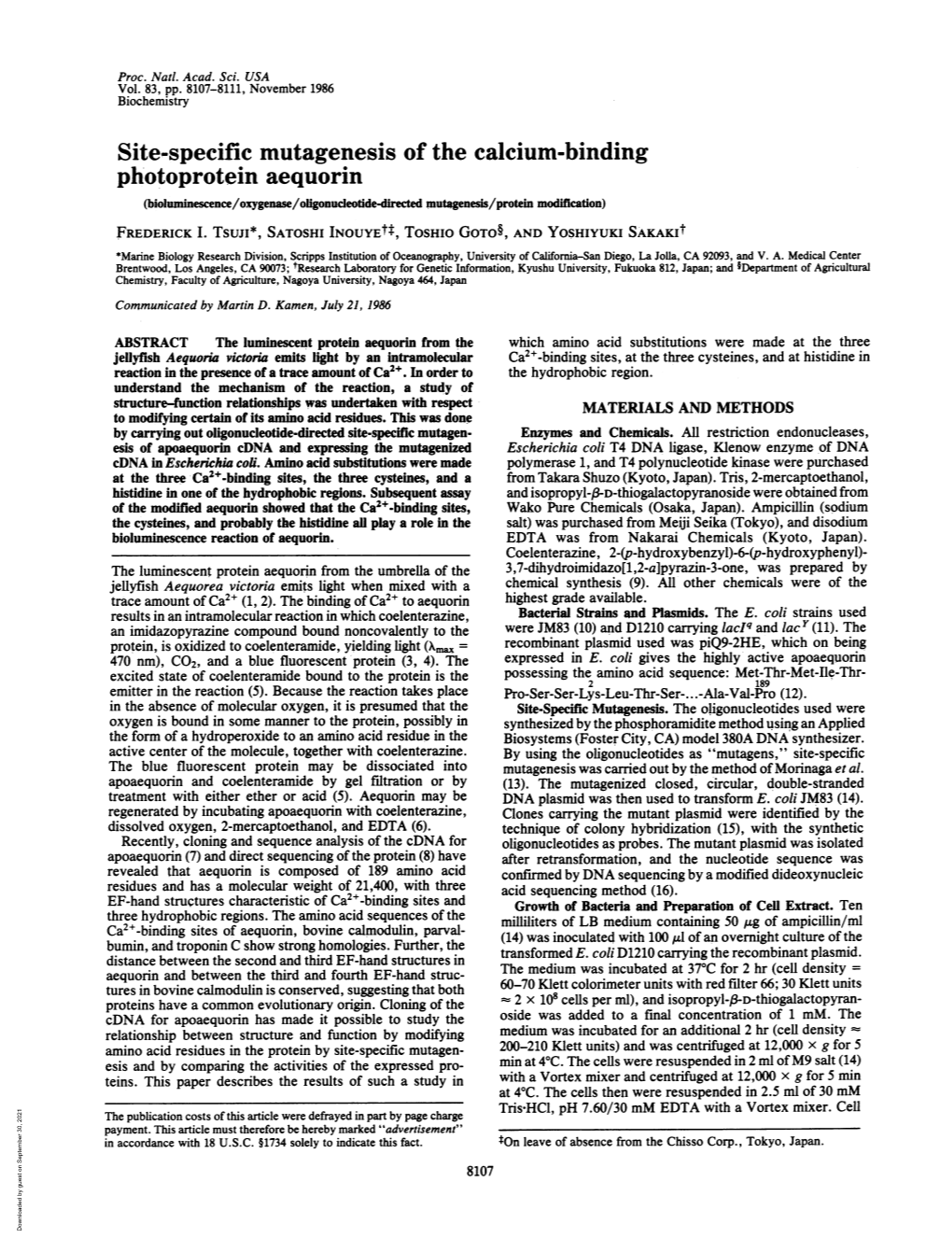 Site-Specific Mutagenesis of the Calcium-Binding Photoprotein