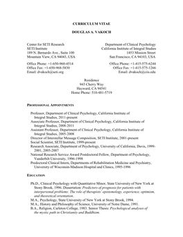 CURRICULUM VITAE DOUGLAS A. VAKOCH Center for SETI Research