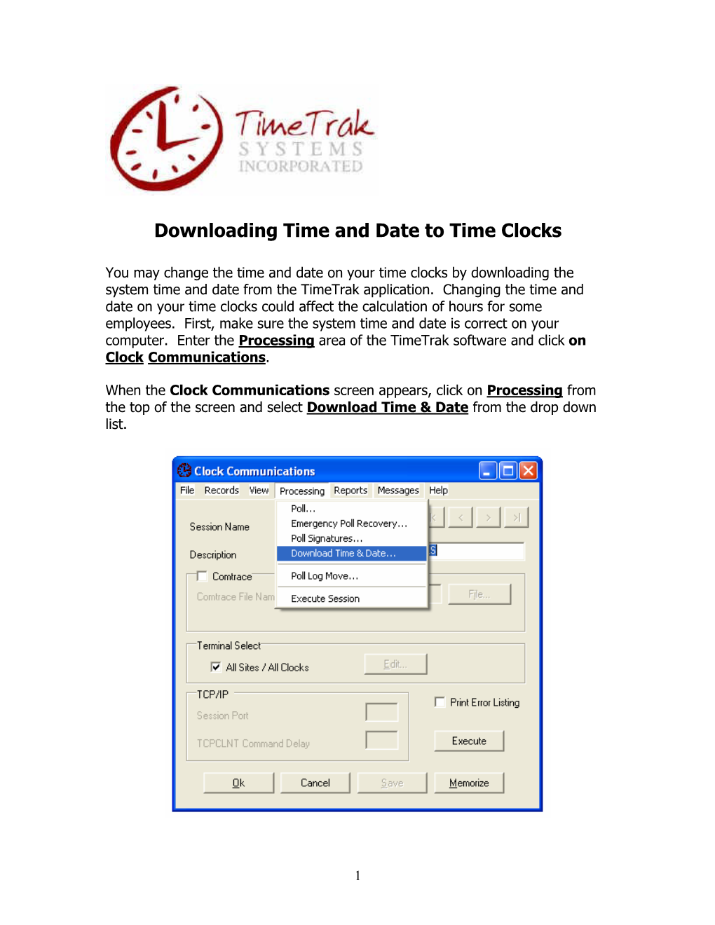 Downloading Time and Date to Time Clocks