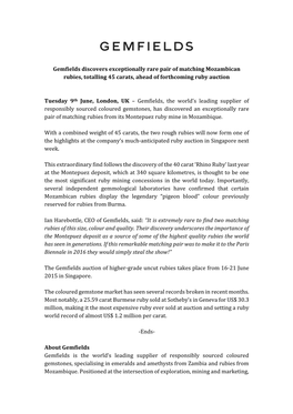 Gemfields Discovers Exceptionally Rare Pair of Matching Mozambican Rubies, Totalling 45 Carats, Ahead of Forthcoming Ruby Auction