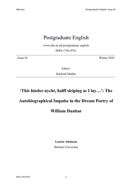 The Autobiographical Impulse in the Dream Poetry of William Dunbar