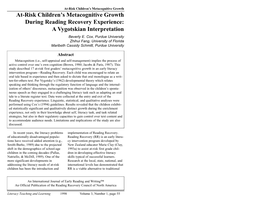At-Risk Children's Metacognitive Growth During Reading Recovery