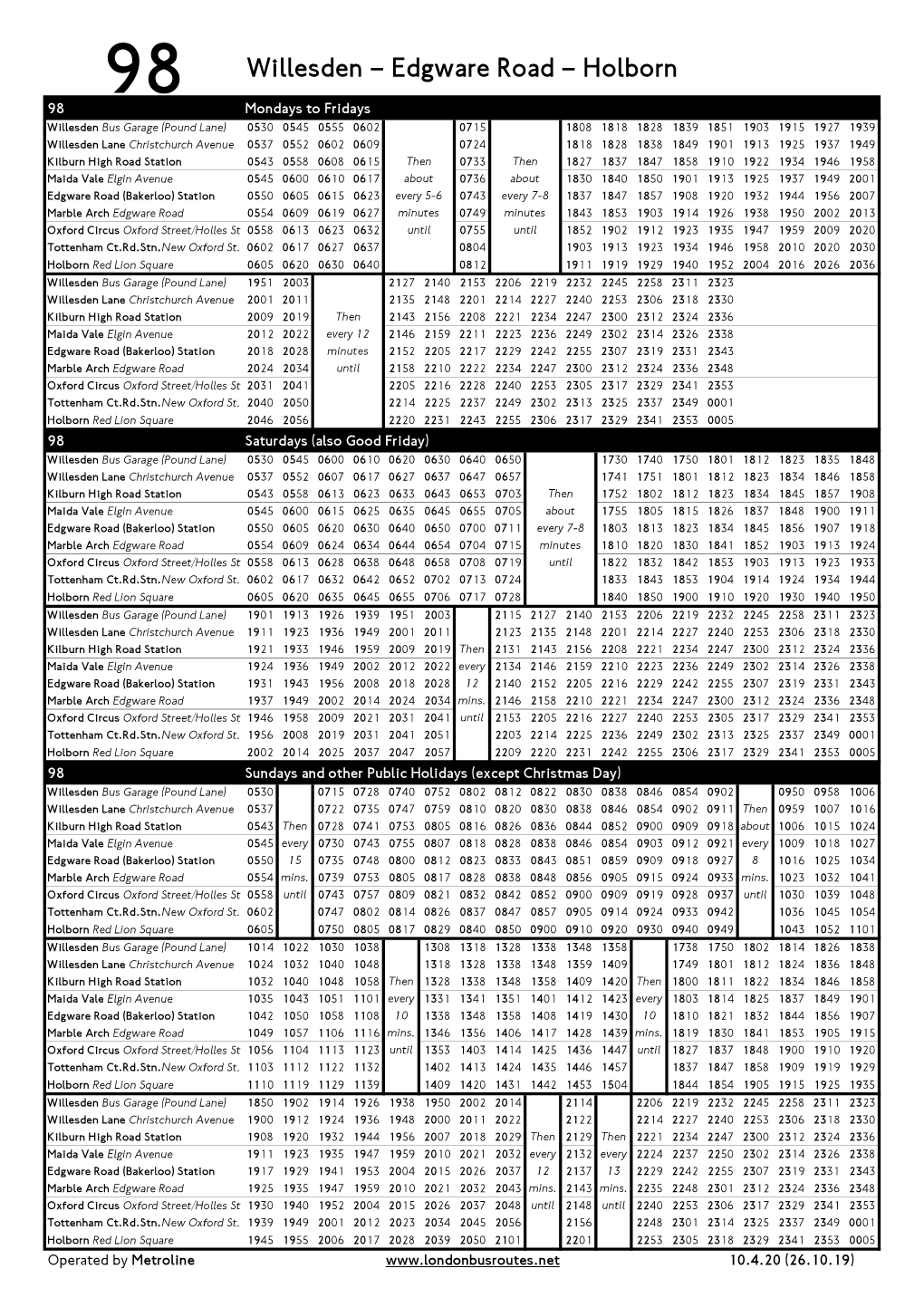 98 Willesden – Edgware Road – Holborn