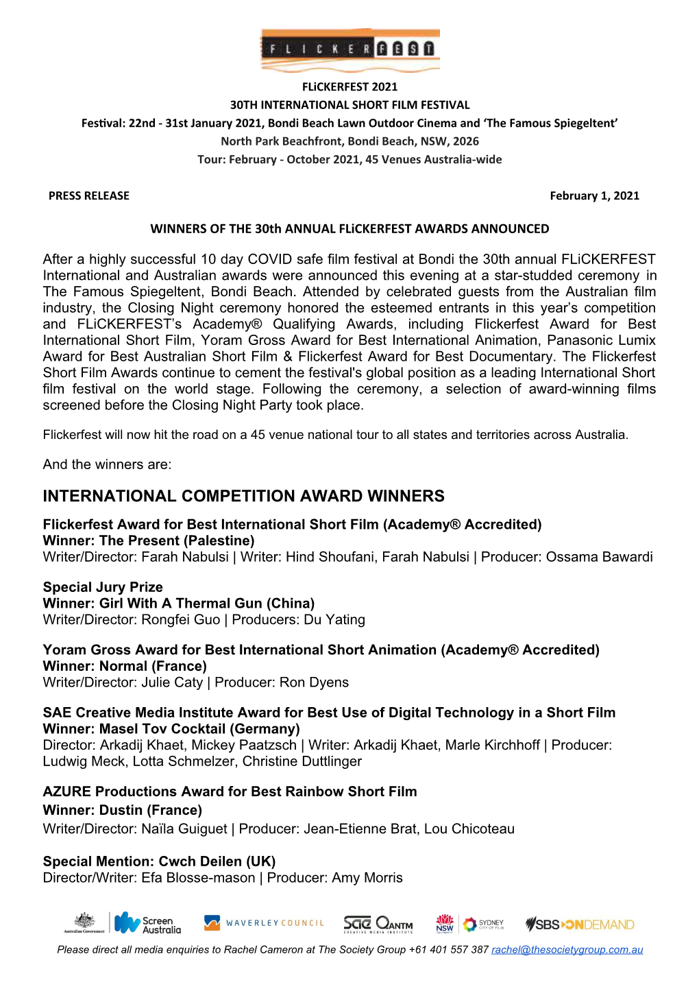 International Competition Award Winners