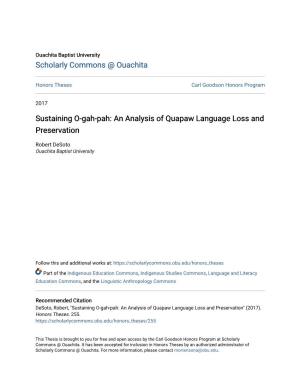 Sustaining O-Gah-Pah: an Analysis of Quapaw Language Loss and Preservation