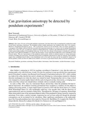 Can Gravitation Anisotropy Be Detected by Pendulum Experiments?