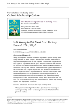 Is It Wrong to Eat Meat from Factory Farms? If So, Why?