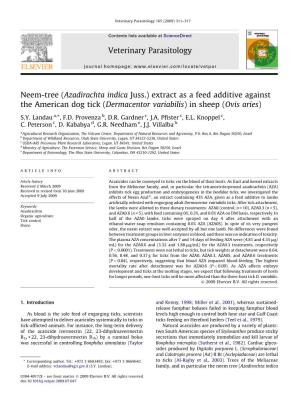 Neem-Tree (Azadirachta Indica Juss.) Extract As a Feed Additive Against the American Dog Tick (Dermacentor Variabilis) in Sheep (Ovis Aries)