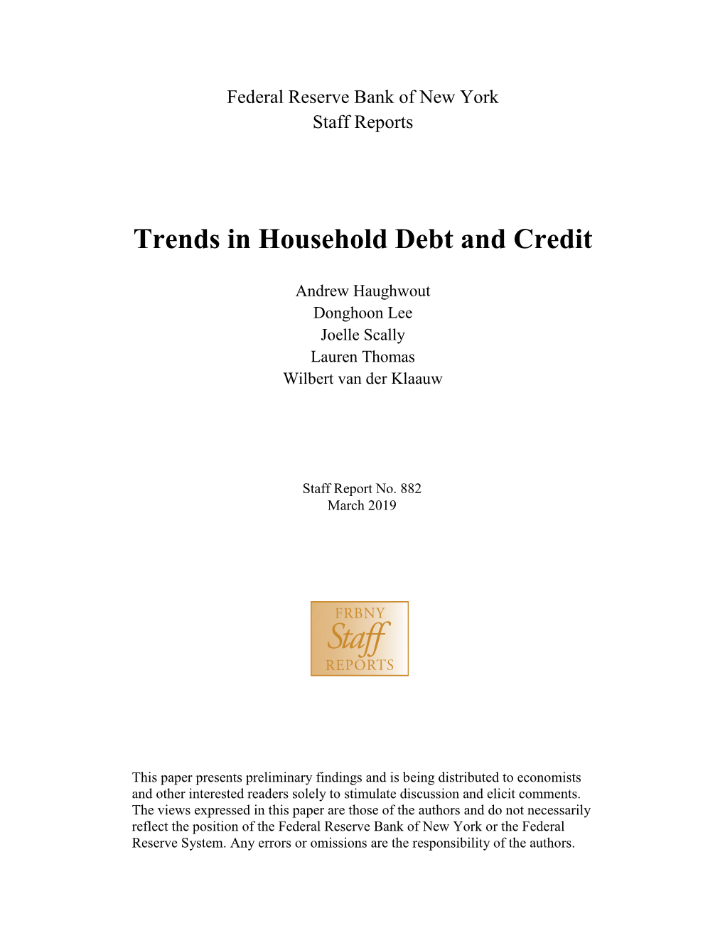 Trends in Household Debt and Credit