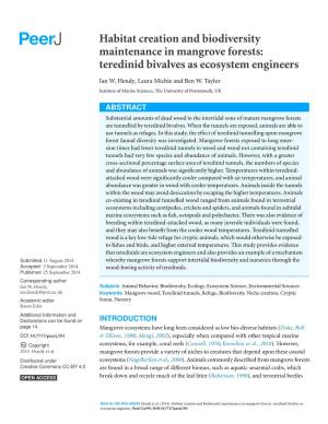 Habitat Creation and Biodiversity Maintenance in Mangrove Forests: Teredinid Bivalves As Ecosystem Engineers