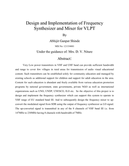 Design and Implementation of Frequency Synthesizer and Mixer for VLPT by Abhijit Ganpat Shinde