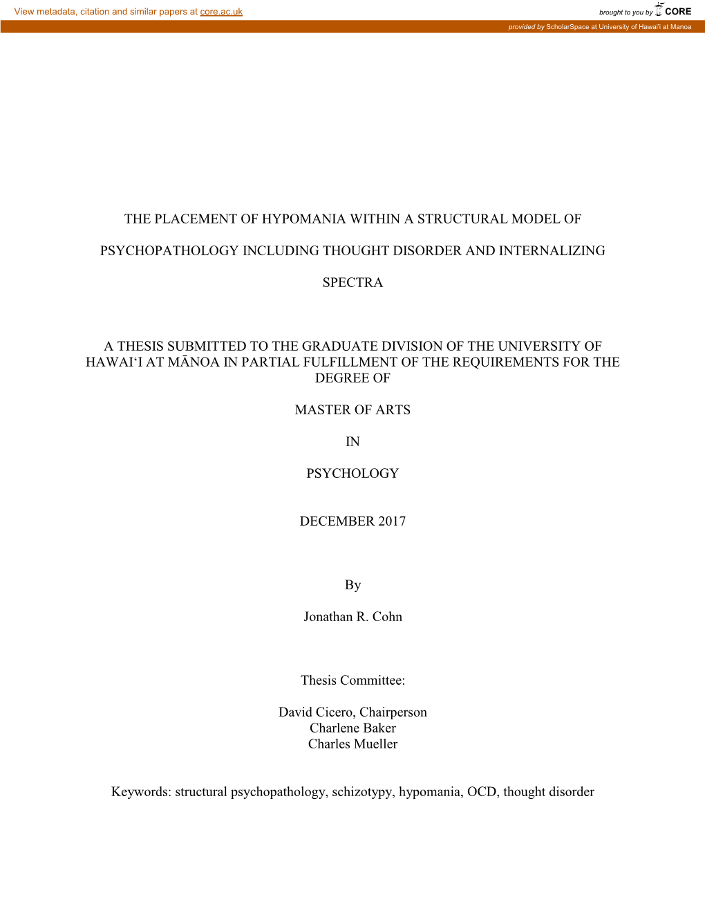 The Placement of Hypomania Within a Structural Model Of