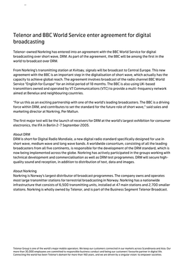 Telenor and BBC World Service Enter Agreement for Digital Broadcasting