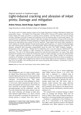 Light-Induced Cracking and Abrasion of Inkjet Prints: Damage and Mitigation
