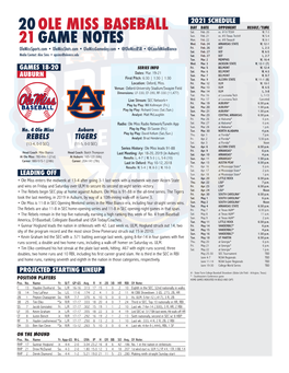 Ole Miss Baseball 20 21 Game Notes