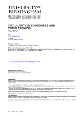 University of Birmingham CIRCULARITY in SOUNDNESS