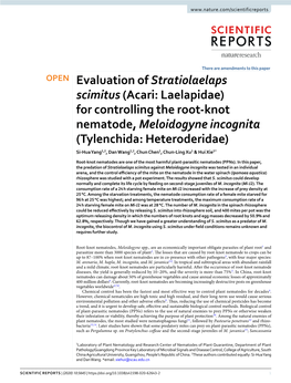 For Controlling the Root-Knot Nematode, Meloidogyne Incognita (Tylenchida: Heteroderidae) Si-Hua Yang1,2, Dan Wang1,2, Chun Chen1, Chun-Ling Xu1 & Hui Xie1*