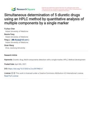 Simultaneous Determination of 5 Diuretic Drugs Using an HPLC Method by Quantitative Analysis of Multiple Components by a Single Marker