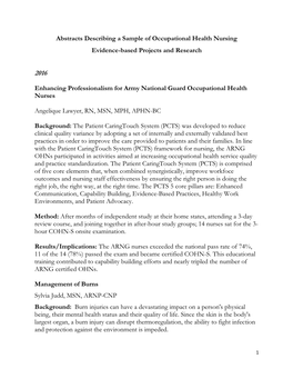 Abstracts Describing a Sample of Occupational Health Nursing Evidence-Based Projects and Research