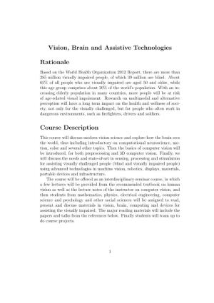 Vision, Brain and Assistive Technologies Rationale Course