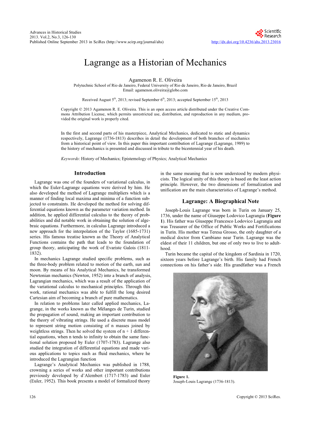 Lagrange As a Historian of Mechanics