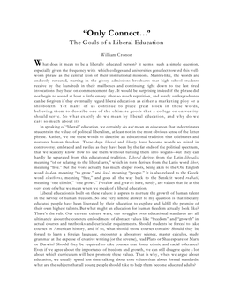 “Only Connect…” the Goals of a Liberal Education
