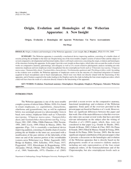 Origin, Evolution and Homologies of the Weberian Apparatus: a New Insight