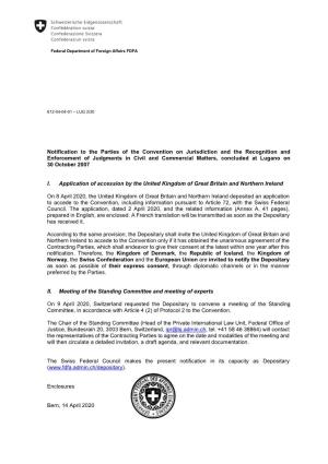 Notification to the Parties of the Convention on Jurisdiction and the Recognition and Enforcement of Judgments in Civil and Comm