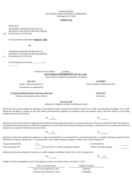 Form 10-Q Regeneron Pharmaceuticals, Inc