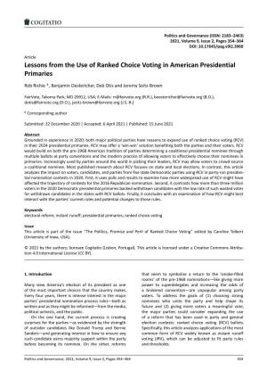 Lessons from the Use of Ranked Choice Voting in American Presidential Primaries
