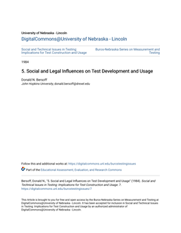 5. Social and Legal Influences on Test Development and Usage