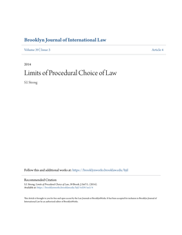 Limits of Procedural Choice of Law S.I