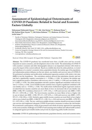 Assessment of Epidemiological Determinants of COVID-19 Pandemic Related to Social and Economic Factors Globally