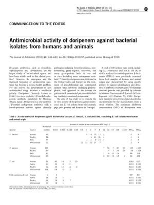 Antimicrobial Activity of Doripenem Against Bacterial Isolates from Humans and Animals
