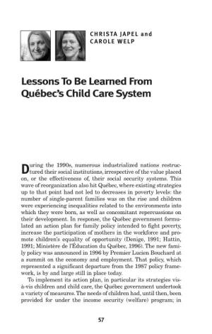 Lessons to Be Learned from Québec's Child Care System