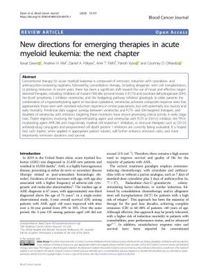 New Directions for Emerging Therapies in Acute Myeloid Leukemia: the Next Chapter Naval Daver 1,Andrewh.Wei2, Daniel A