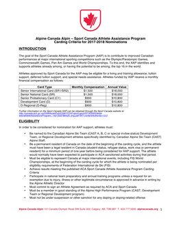 Sport Canada Athlete Assistance Program Carding Criteria for 2017-2018 Nominations