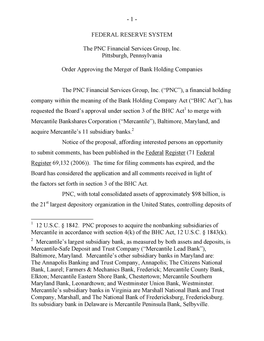 Approval of Proposal by the PNC Financial Services Group