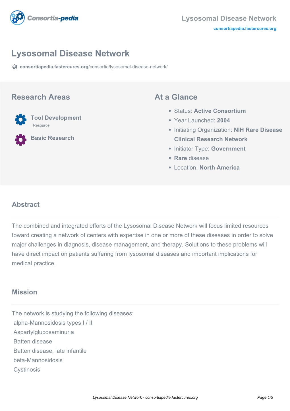 Lysosomal Disease Network Consortiapedia.Fastercures.Org