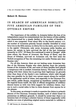 In Search of Armenian Nobility: Five Armenian Families of the Ottoman Empire