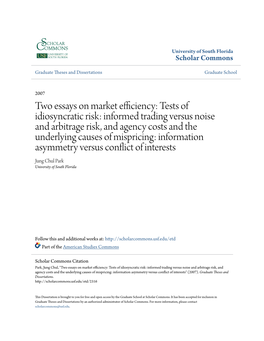 Two Essays on Market Efficiency: Tests of Idiosyncratic Risk