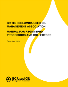 British Columbia Used Oil Management Association Manual for Registered