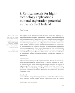 8. Critical Metals for High- Technology Applications: Mineral Exploration Potential in the North of Ireland