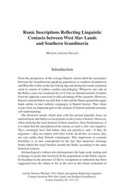 Runic Inscriptions Reflecting Linguistic Contacts Between West Slav Lands and Southern Scandinavia