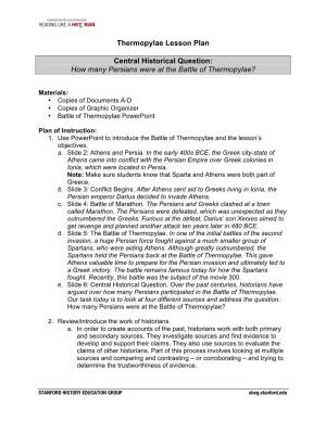 Thermopylae Lesson Plan Central Historical Question: How Many