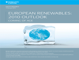 EUROPEAN RENEWABLES: EQUITY RESEARCH 13 January 2010