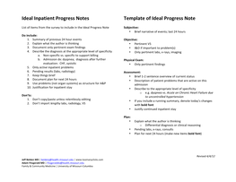 Ideal Inpatient Progress Notes Template of Ideal Progress Note