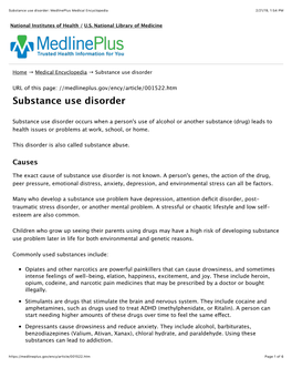 Substance Use Disorder: Medlineplus Medical Encyclopedia 2/21/19, 1�54 PM